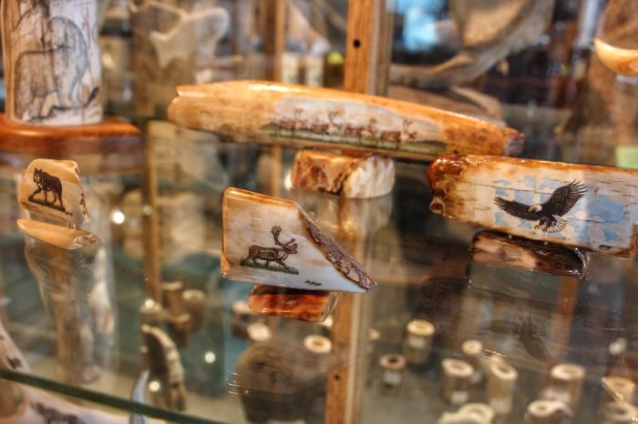 Alaska-made carving displayed in an Anchorage gift shop